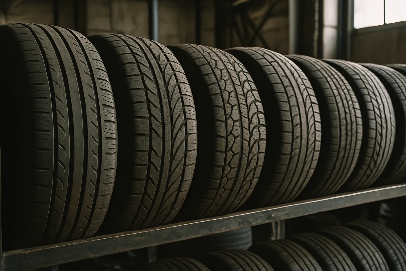Selection of tires at the shop